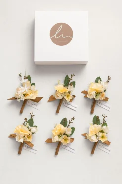 Boutonnieres in Earth Brown & Butter Yellow | Clearance