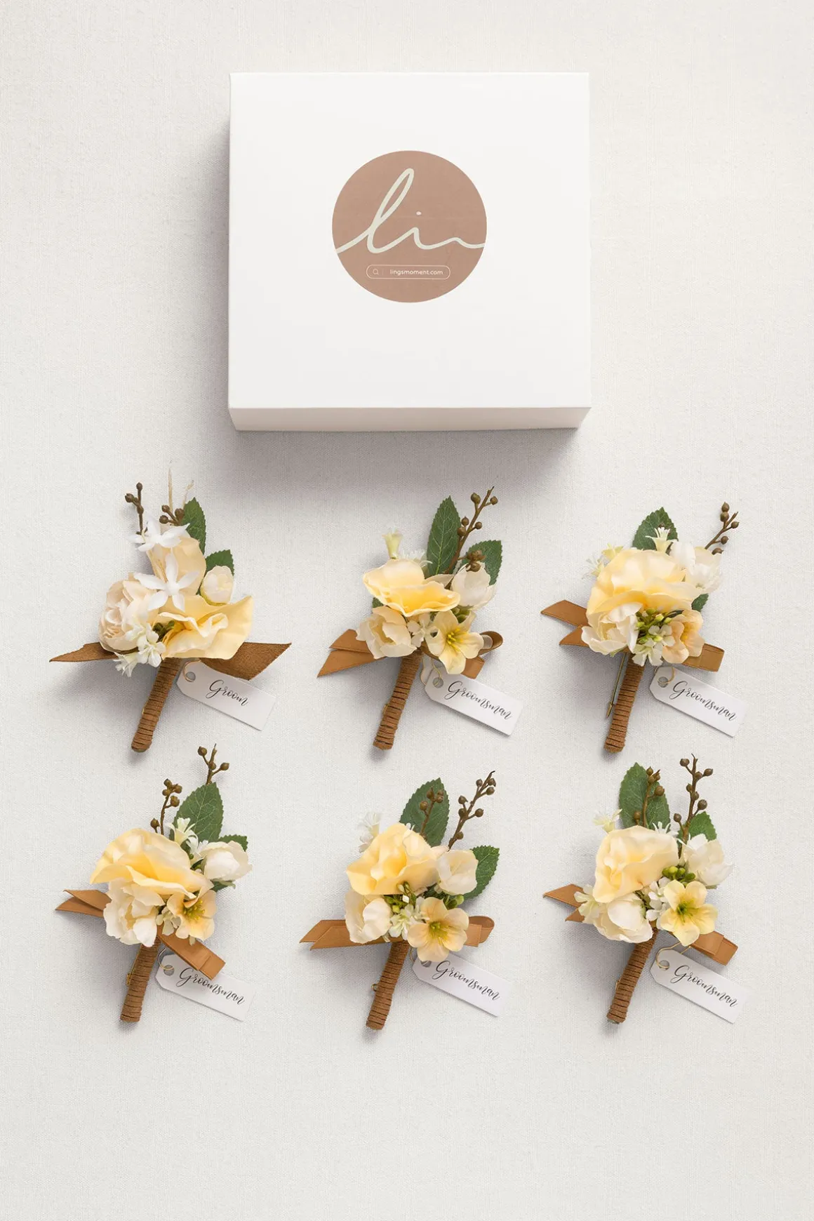 Boutonnieres in Earth Brown & Butter Yellow | Clearance
