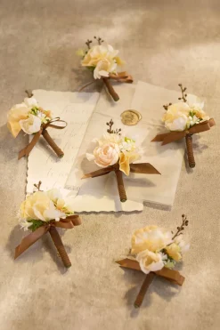 Boutonnieres in Earth Brown & Butter Yellow | Clearance