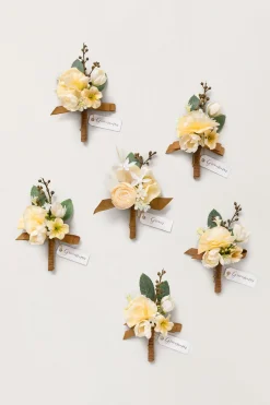 Boutonnieres in Earth Brown & Butter Yellow (Set of 6)