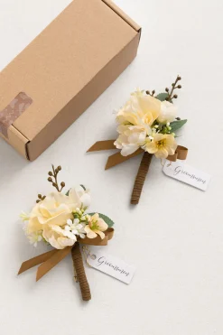 Boutonnieres in Earth Brown & Butter Yellow (Set of 2)