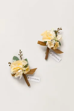 Boutonnieres in Earth Brown & Butter Yellow (Set of 2)