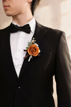 Boutonnieres in Earth Brown & Burnt Orange Velvet Wedding (Set of 6)