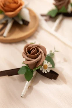 Boutonnieres in Earth Brown & Burnt Orange Velvet Wedding (Set of 6)