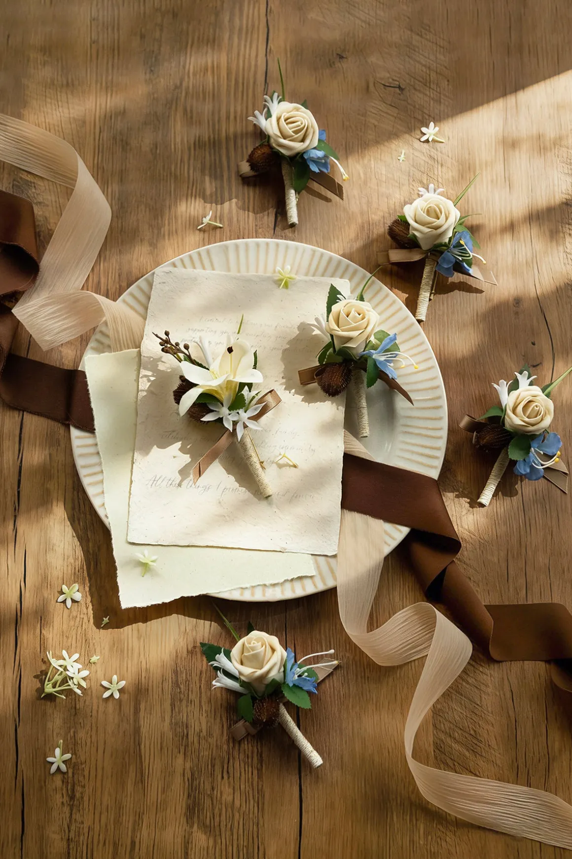 Boutonnieres in Earth Brown & Tawny Beige | Clearance