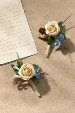 Boutonnieres in Earth Brown & Tawny Beige (Set of 2)