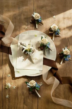 Boutonnieres in Earth Brown & Tawny Beige (Set of 6)
