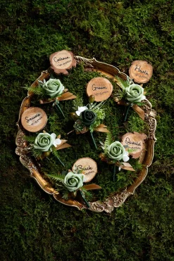 Boutonnieres in Forest Green & Gold | Clearance