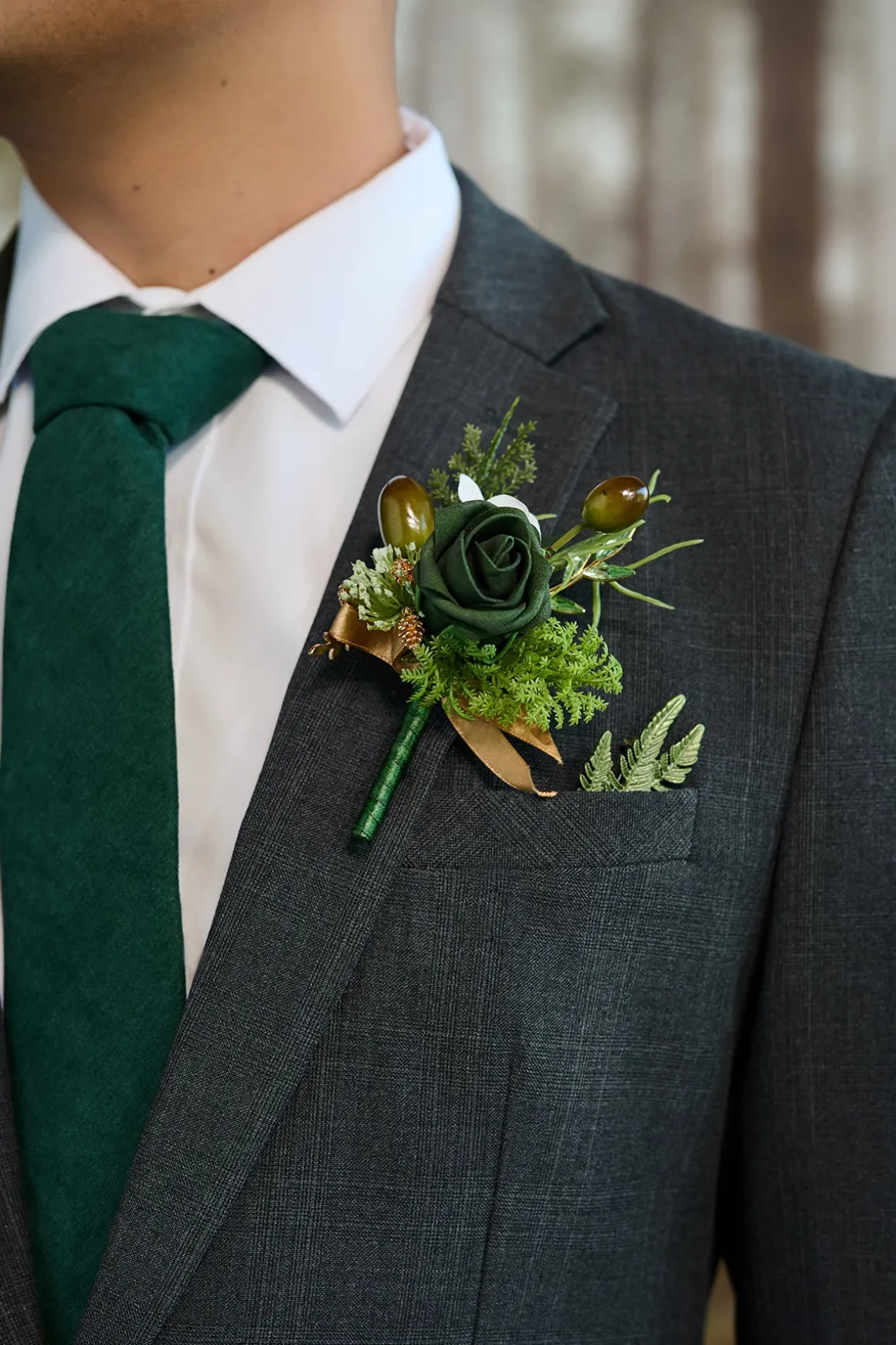 Boutonnieres in Forest Green & Gold | Clearance