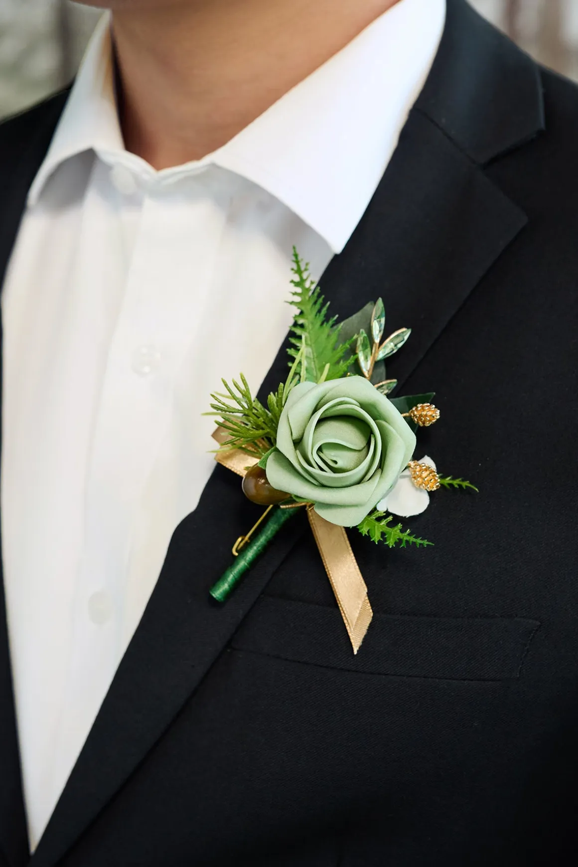 Boutonnieres in Forest Green & Gold | Clearance