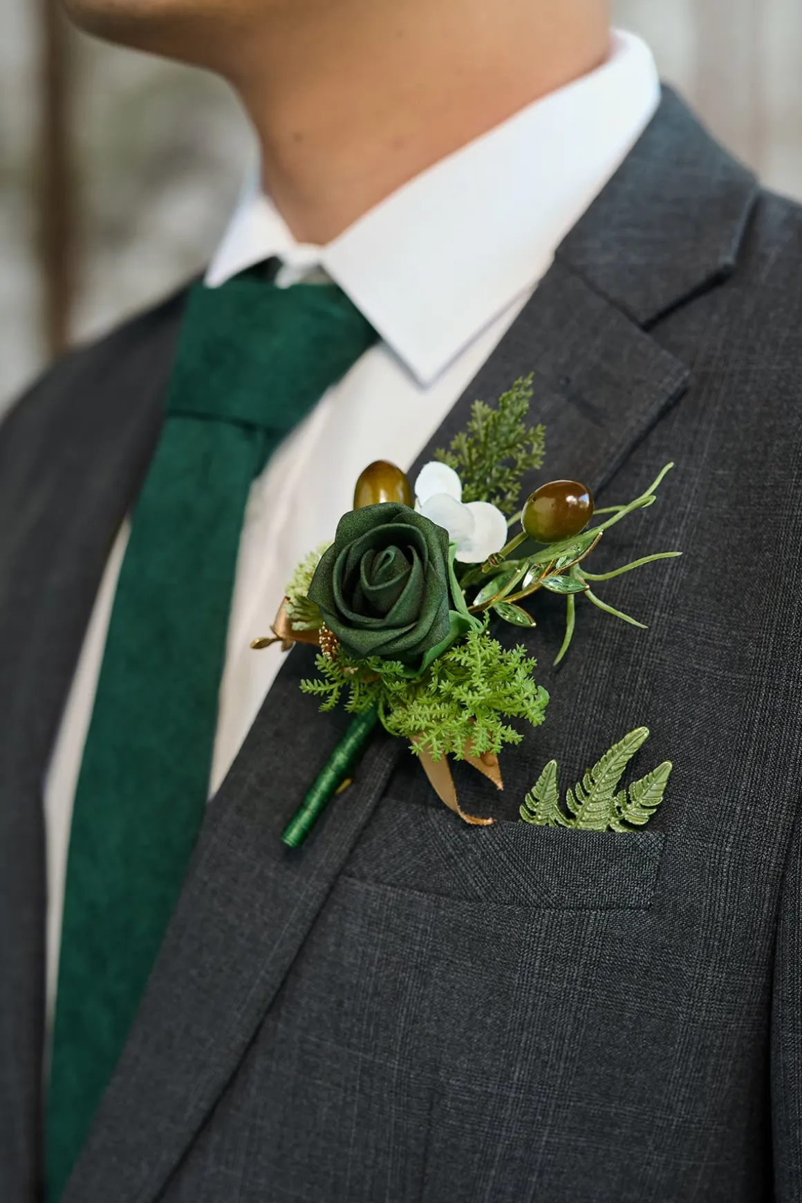Boutonnieres in Forest Green & Gold | Clearance
