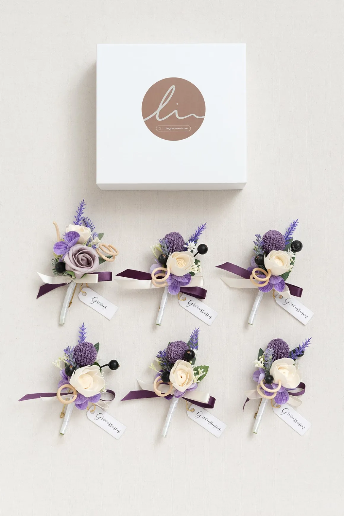 Boutonnieres in French Lavender & Plum