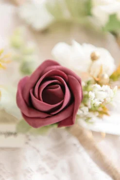 Boutonnieres in Ivory & Burgundy (Set of 6)