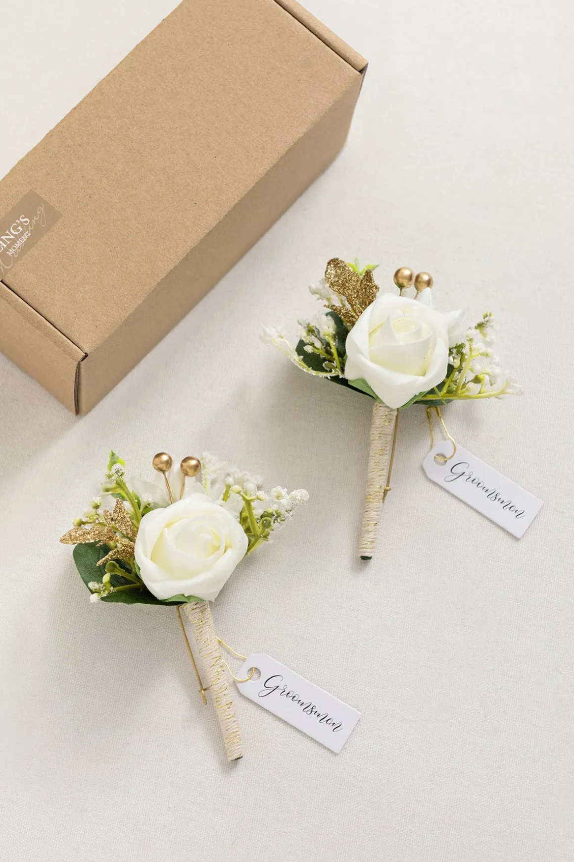 Boutonnieres in Ivory (Set of 2)