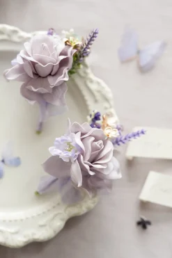 Boutonnieres in Lilac & Gold