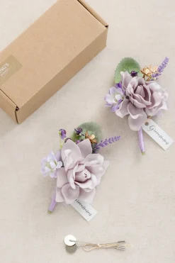 Boutonnieres in Lilac & Gold