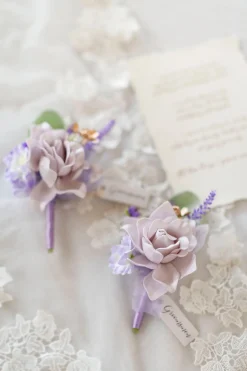 Boutonnieres in Lilac & Gold