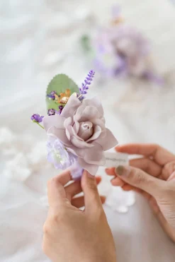 Boutonnieres in Lilac & Gold