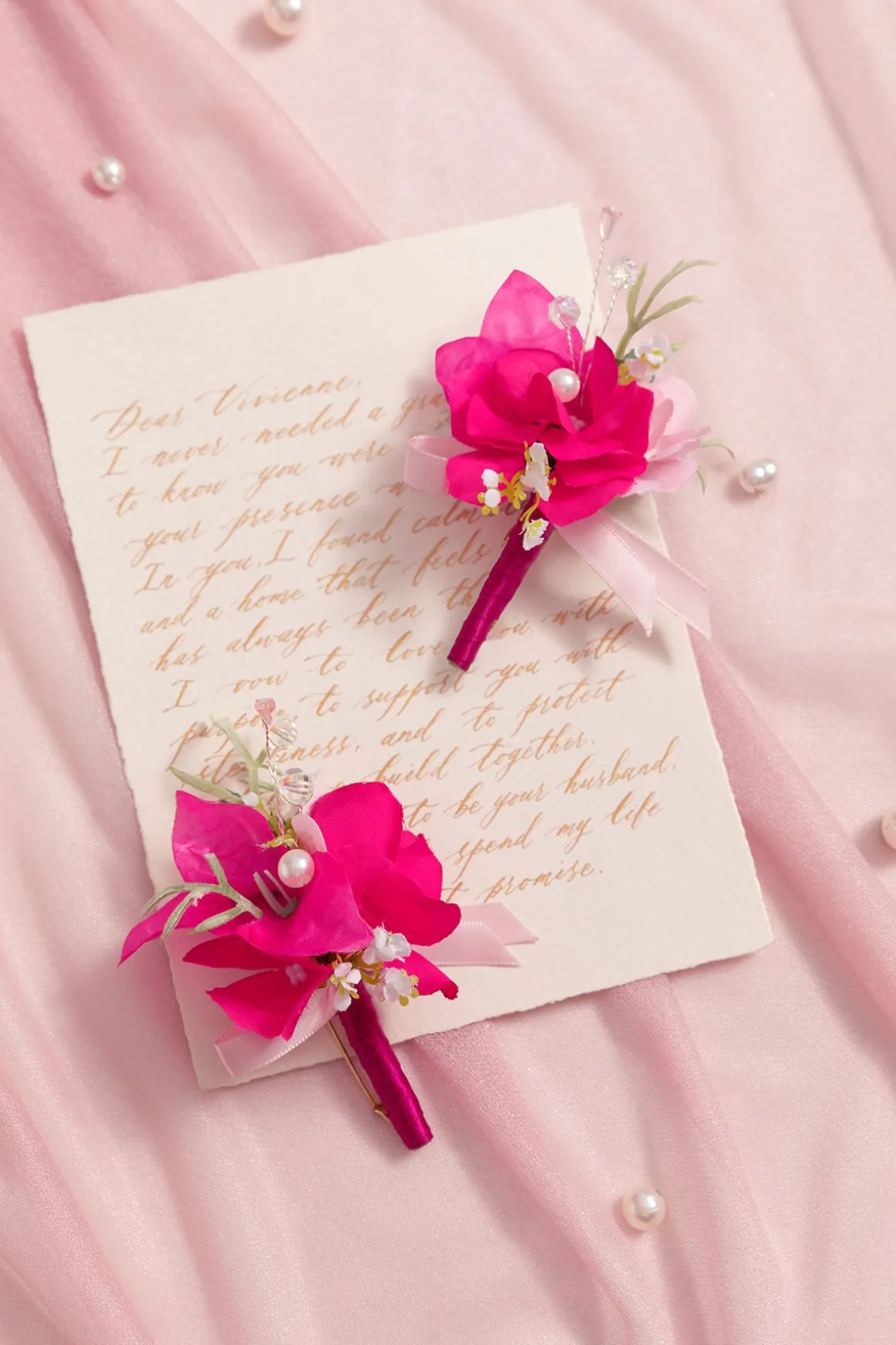 Boutonnieres in Magenta & Berry Pink