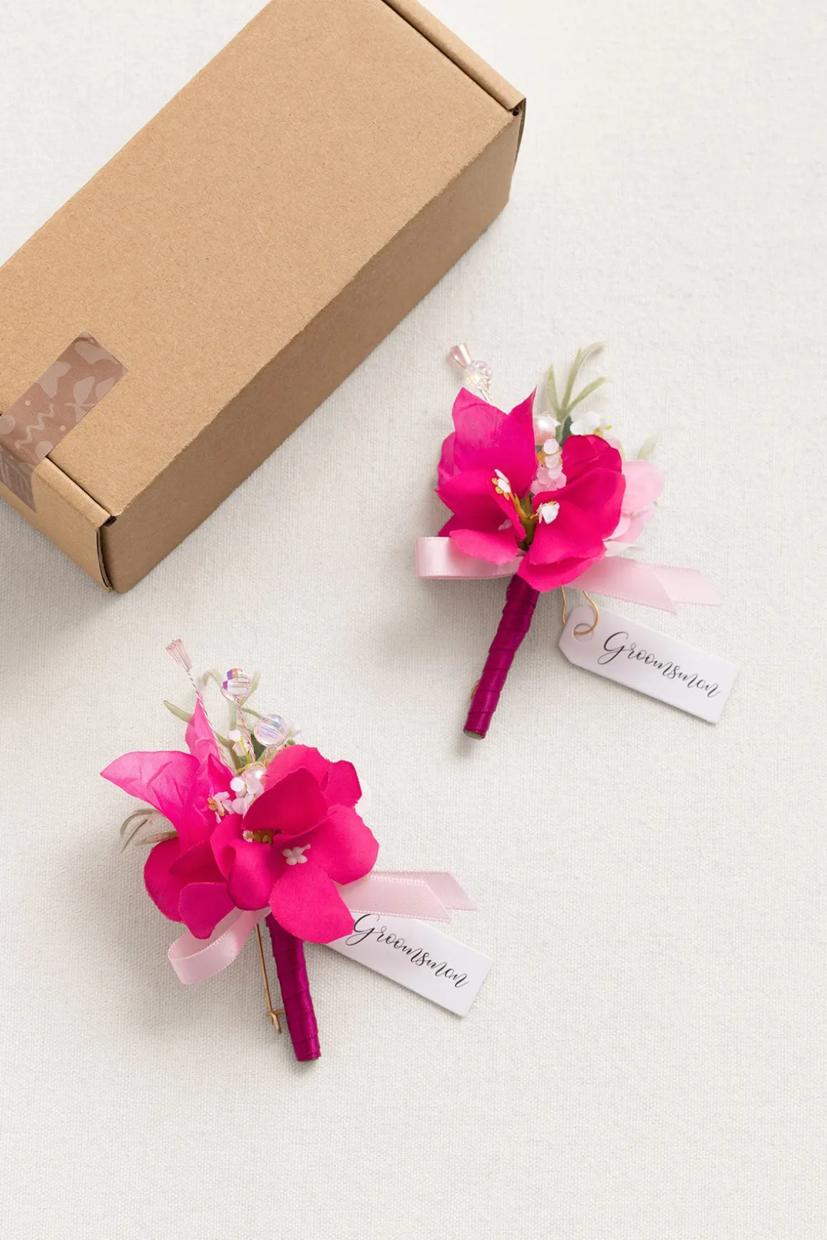 Boutonnieres in Magenta & Berry Pink