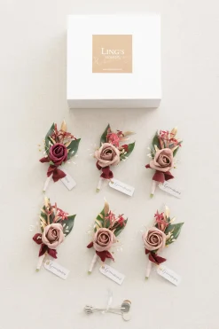 Boutonnieres in Marsala & Dusty Rose (Set of 6)