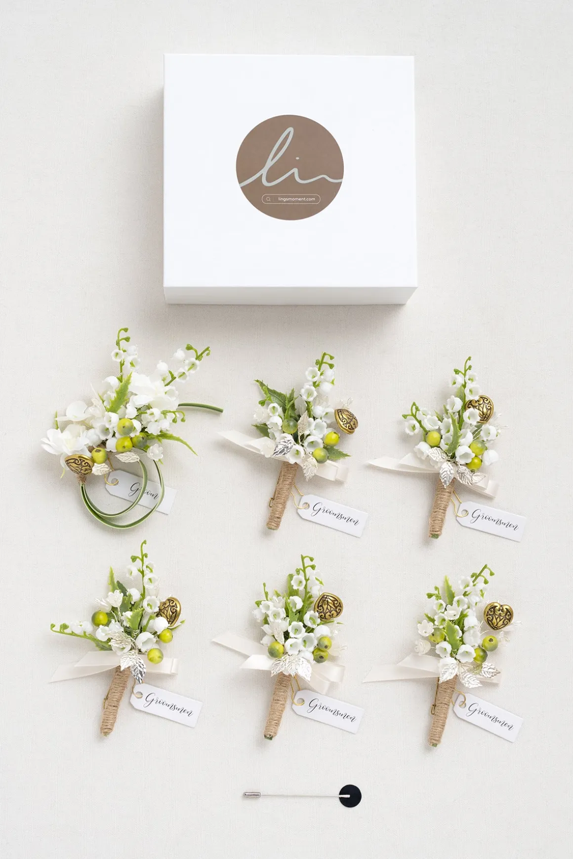Boutonnieres in May Lily & Olive (Set of 6)