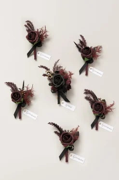 Boutonnieres in Moody Burgundy & Black