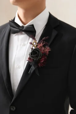 Boutonnieres in Moody Burgundy & Black