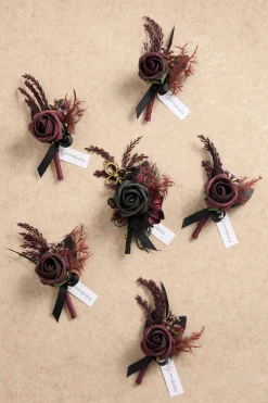 Boutonnieres in Moody Burgundy & Black
