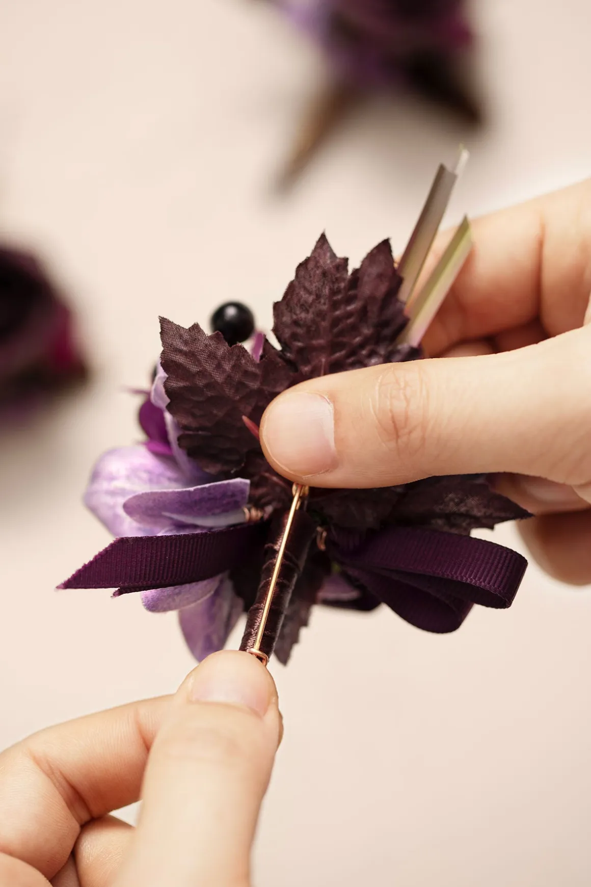 Boutonnieres in Plum Velvet Wedding
