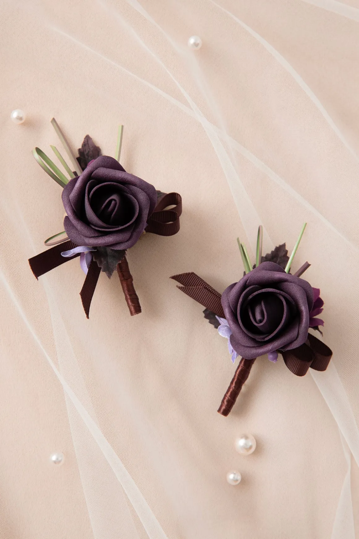 Boutonnieres in Plum Velvet Wedding