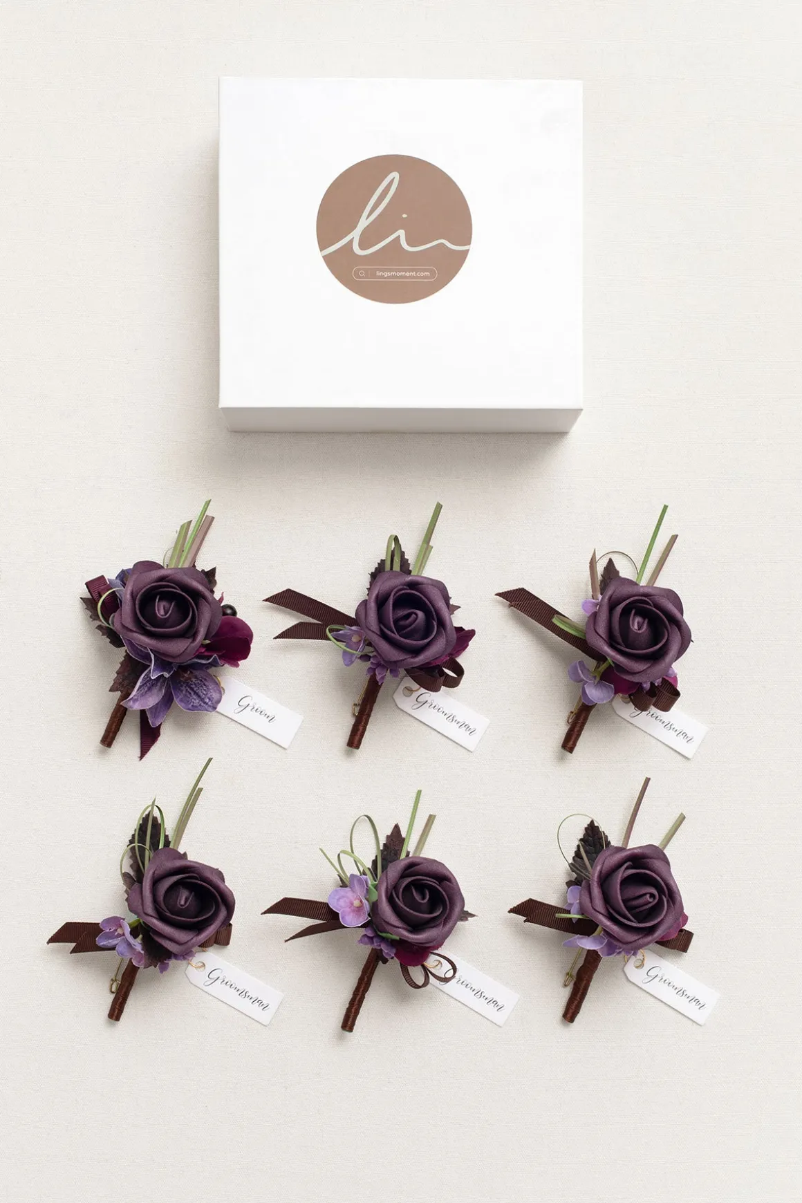 Boutonnieres in Plum Velvet Wedding