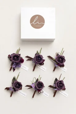 Boutonnieres in Plum Velvet Wedding (Set of 6)