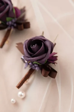 Boutonnieres in Plum Velvet Wedding (Set of 2)