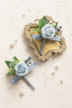 Boutonnieres in Romantic Dusty Blue (Set of 2)