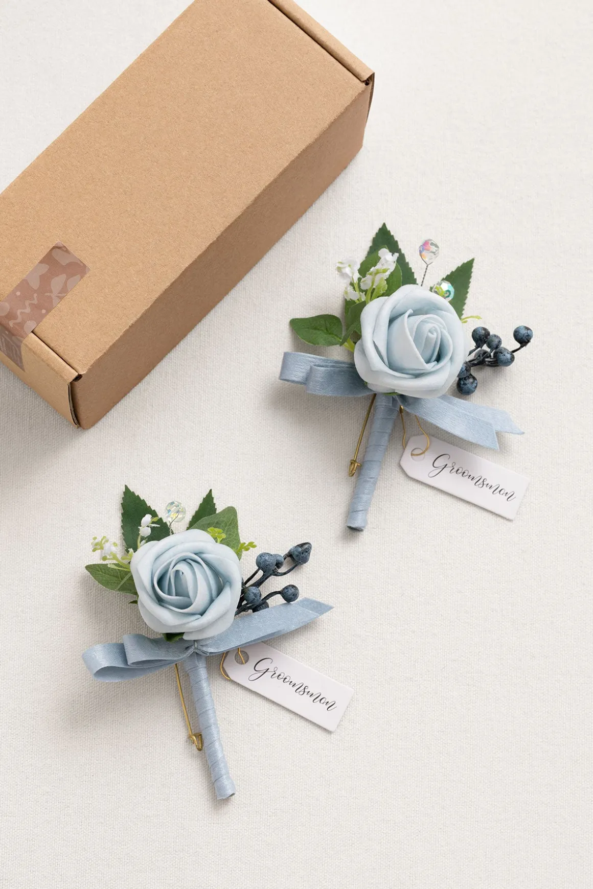Boutonnieres in Romantic Dusty Blue (Set of 2)