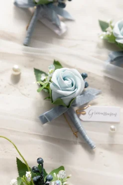 Boutonnieres in Romantic Dusty Blue (Set of 6)