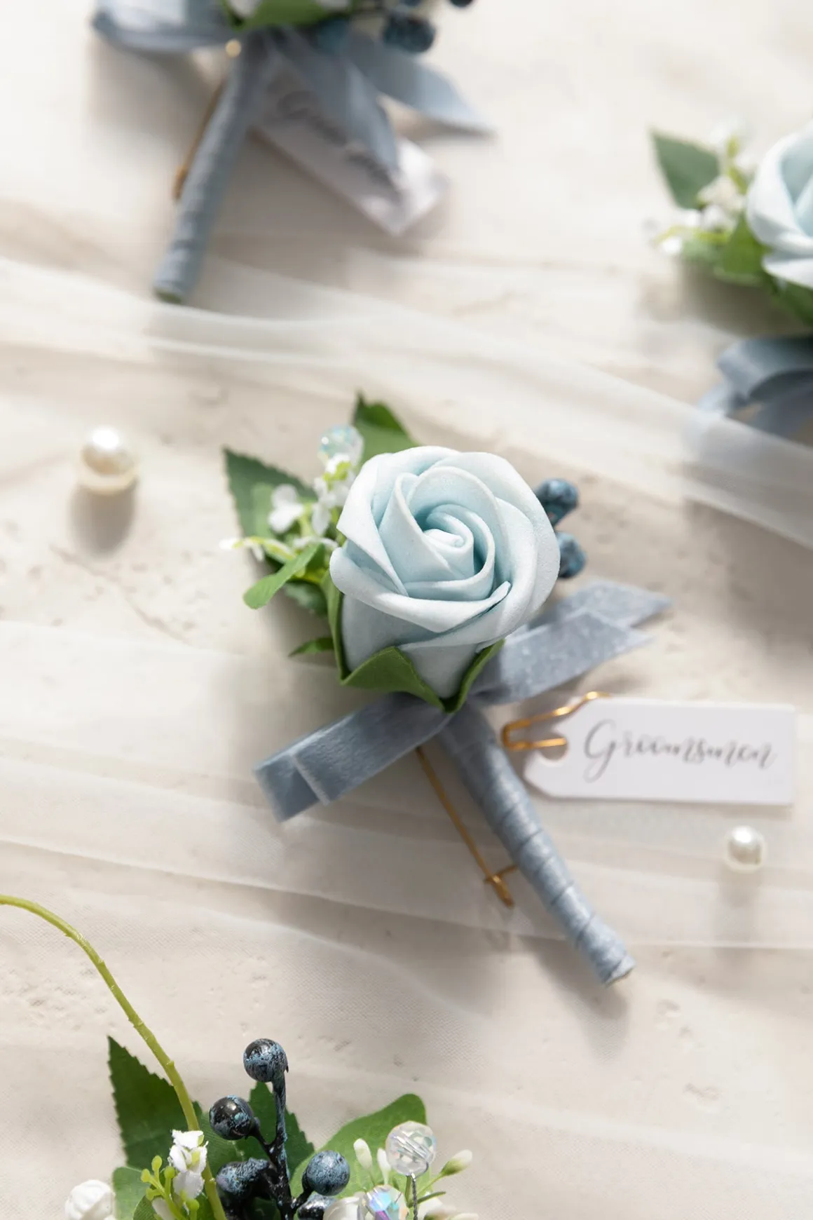 Boutonnieres in Romantic Dusty Blue (Set of 6)