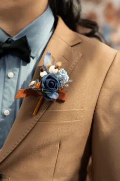 Boutonnieres in Russet Orange & Denim Blue | Clearance