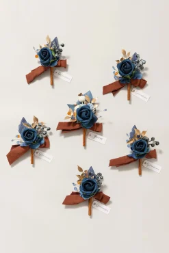 Boutonnieres in Russet Orange & Denim Blue | Clearance