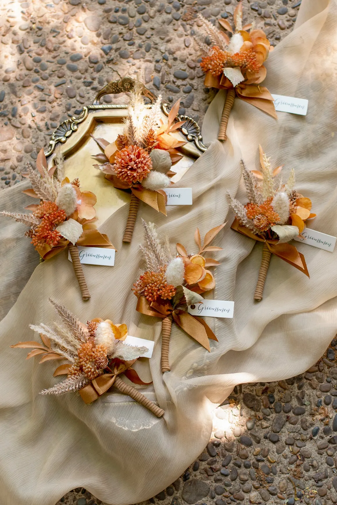 Boutonnieres in Rust & Sepia