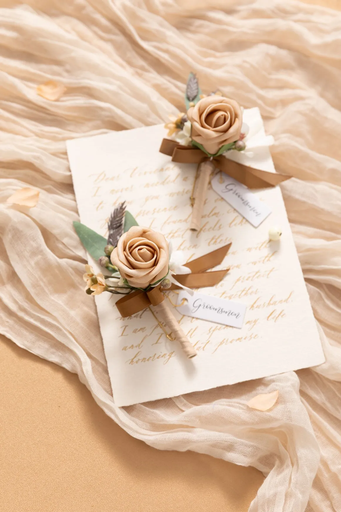 Boutonnieres in Sand Beige & Sage | Clearance