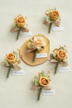 Boutonnieres in Sunny Peach & Apricot | Clearance