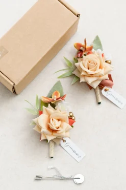 Boutonnieres in Sunset Terracotta