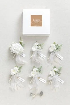 Boutonnieres in Timeless White
