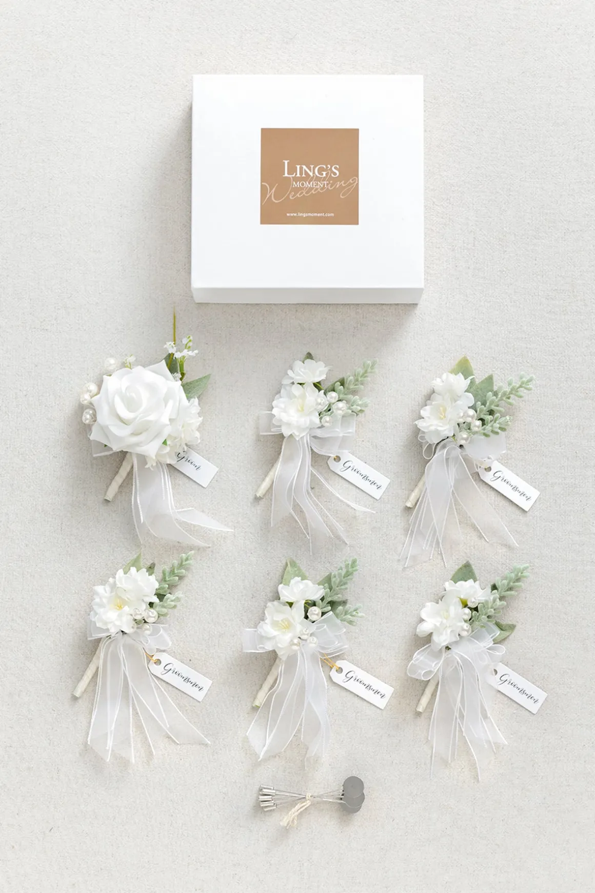 Boutonnieres in Timeless White