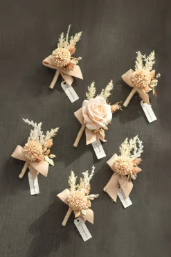 Boutonnieres in White & Beige