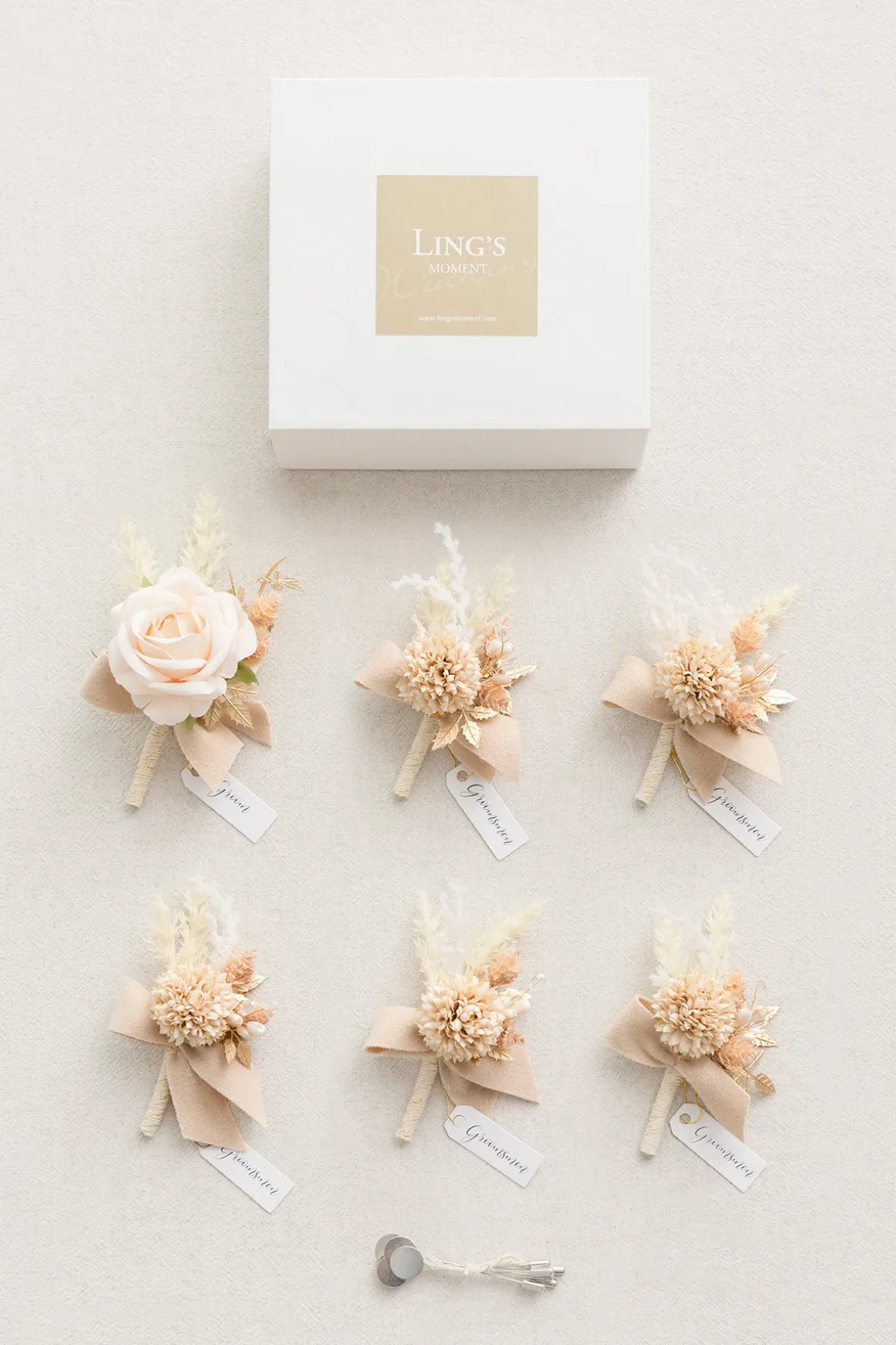 Boutonnieres in White & Beige