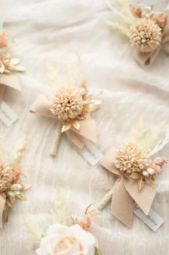 Boutonnieres in White & Beige
