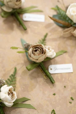 Boutonnieres in White & Beige